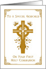 Godchild - First Holy Communion - Cross and Floral Design card