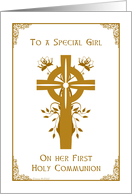 Special Girl - First Holy Communion - Cross and Floral Design card