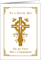 Special Boy - First Holy Communion - Cross and Floral Design card