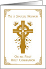 Nephew - First Holy Communion - Cross and Floral Design card