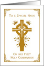 Niece - First Holy Communion - Cross and Floral Design card