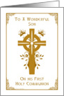 Son - First Holy Communion - Cross and Floral Design card