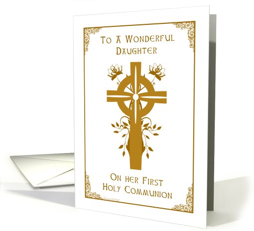 Daughter - First Holy Communion - Cross and Floral Design card