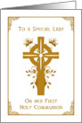 Lady - Adult- First Holy Communion - Cross Floral Design card