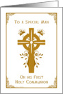 Man - Adult - First Holy Communion - Cross Floral Design card