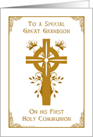 Great Grandson - First Holy Communion - Cross Floral Design card