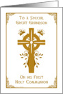 Great Grandson - First Holy Communion - Cross Floral Design card