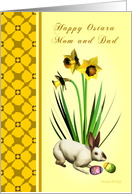 Mom and Dad - Happy Ostara - Yellow Daffodils and Bunny card