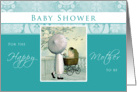 Baby Shower - Mom with Carriage and Umbrella- Teal card