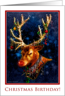 Christmas Birthday Party Invitation - Reindeer with Ornaments card