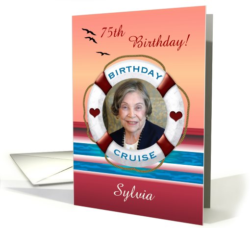 75th Cruise Birthday Sunset Personalized Photo Invitation card