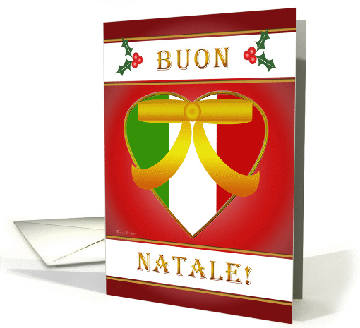 Buon Natale Italian Flag Heart Golden Ribbon Christmas card (929126)