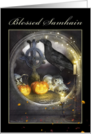Samhain, Mystical Raven, Skulls, Pumpkins, Candles, Spooky Card