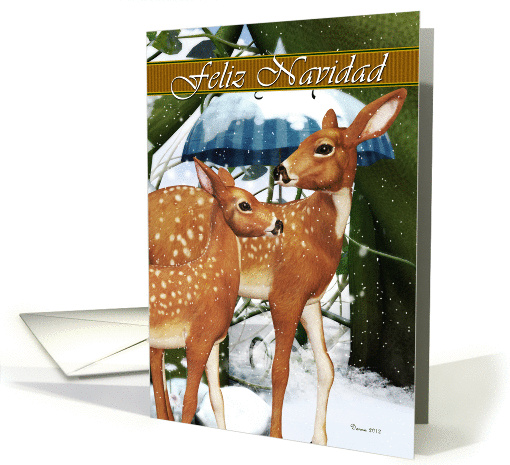 Feliz Navidad - Spanish, Doe and Fawn, Deer, Snow, Christmas card