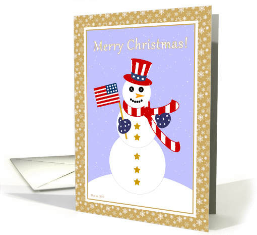 Merry Christmas Patriotic Snowman with USA Flag card (961295)