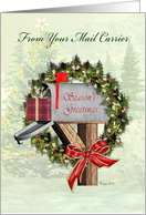 Season’s Greetings from Your Mail Carrier Mailbox, Wreath, Present, card