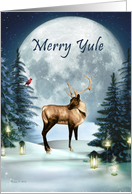 Merry Yule Winter Stag Moon Candles and Trees card