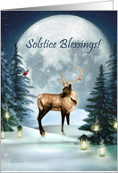 Winter Solstice Blessings Buck Deer, Cardinal Winter Scene card