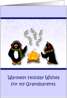 Warmest Holiday Wishes Grandparents-Penguins by the fire card