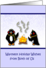 Warmest Holiday Wishes from Both-Penguins by the fire card