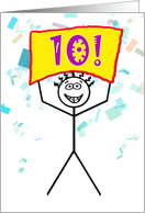 Happy 10th Birthday-Stick Figure Holding Sign card