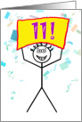 Happy 11th Birthday-Stick Figure Holding Sign card