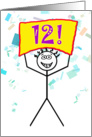 Happy 12th Birthday-Stick Figure Holding Sign card