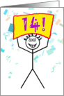 Happy 14th Birthday-Stick Figure Holding Sign card