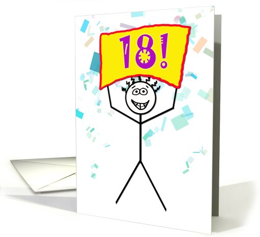 Happy 18th Birthday-Stick Figure Holding Sign card (786015)