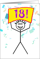 Happy 18th Birthday-Stick Figure Holding Sign card