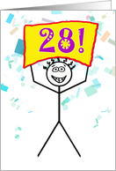 Happy 28th Birthday-Stick Figure Holding Sign card