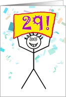 Happy 29th Birthday-Stick Figure Holding Sign card