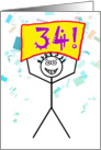 Happy 34th Birthday-Stick Figure Holding Sign card