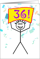 Happy 36th Birthday-Stick Figure Holding Sign card