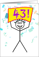 Happy 43rd Birthday-Stick Figure Holding Sign card