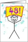 Happy 48th Birthday-Stick Figure Holding Sign card