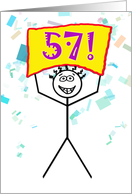 Happy 57th Birthday-Stick Figure Holding Sign card