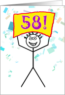 Happy 58th Birthday-Stick Figure Holding Sign card