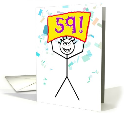 Happy 59th Birthday-Stick Figure Holding Sign card (786644)