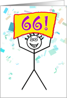 Happy 66th Birthday-Stick Figure Holding Sign card