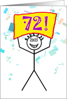 Happy 72nd Birthday-Stick Figure Holding Sign card