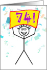 Happy 74th Birthday-Stick Figure Holding Sign card