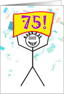 Happy 75th Birthday-Stick Figure Holding Sign card