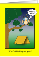 Who’s thinking of you? Me, me!-owl and tent card