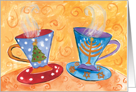 Holiday Mugs with Christmas Tree and Menorah card