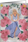 Angel holding cat-pink flowers-yellow butterflies-Sympathy loss of pet card