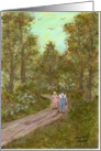 Country Path-boy/girl holding hands-flowers-trees-outdoors card