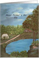Father’s Day-Son-horse-water-rabbit-farm-outdoors-nature card