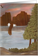 Eagles flying over water & mountains, blank note card