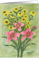 Yellow and Pink Flowers, Blank Note Card